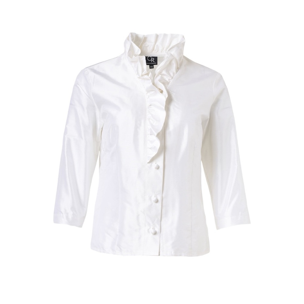 Elliott Lauren Womens Size 10 White Ruffleneck Classic Button Down Shirt